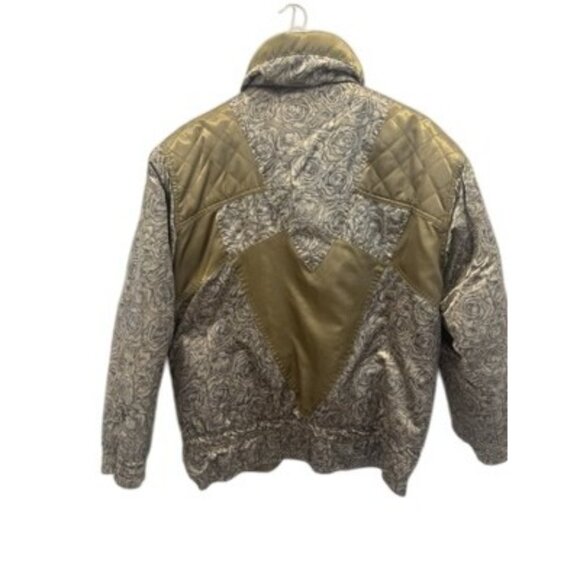 Vintage Edelweiss Skiwear Metallic Gold Paisley Ski Jacket M 80s 90s Retro Puffe - Picture 2 of 15